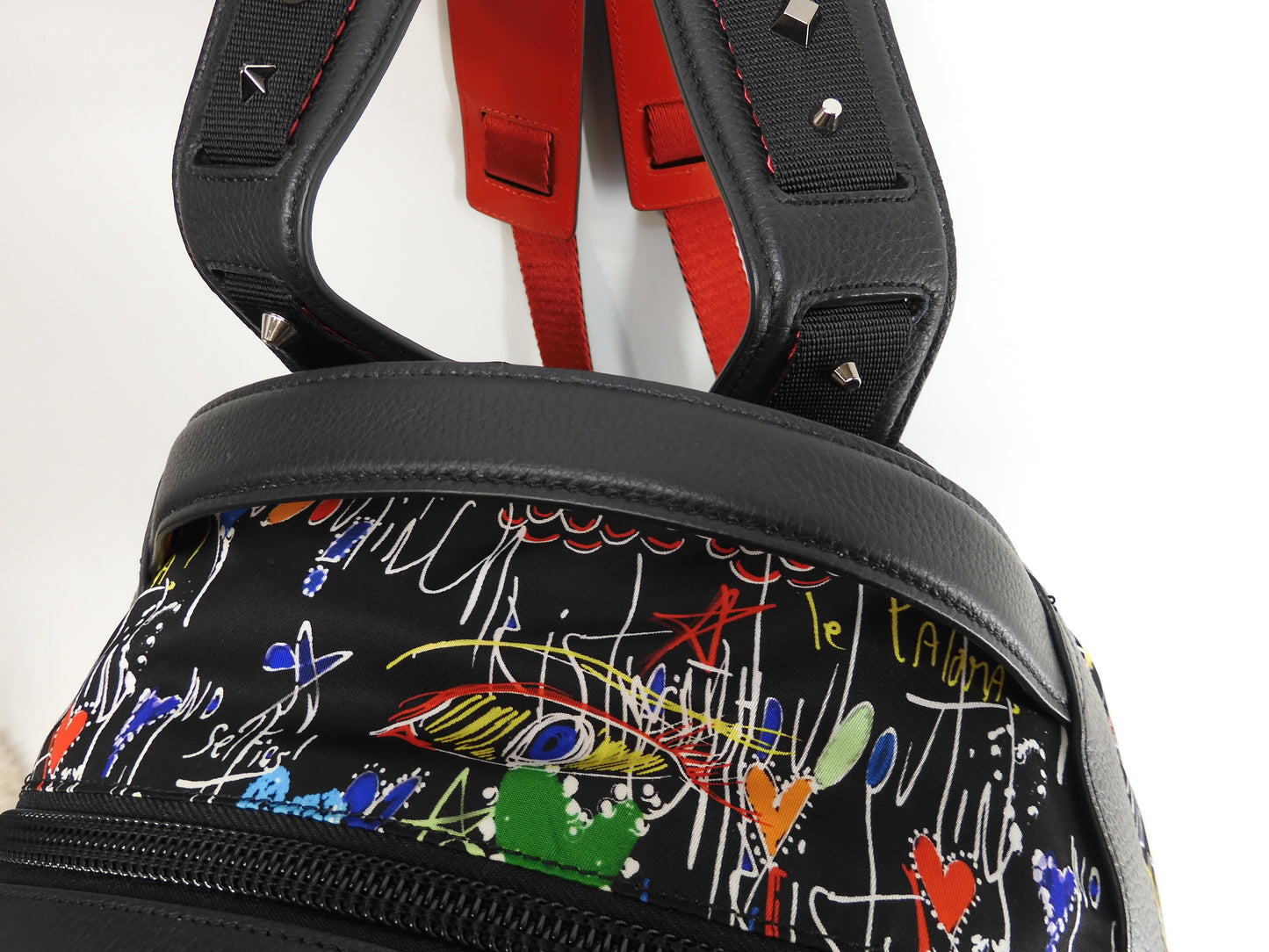 Christian Louboutin Backpack Limited Edition Buckle Ruby Nylon/Leather Black Backpack @ 1