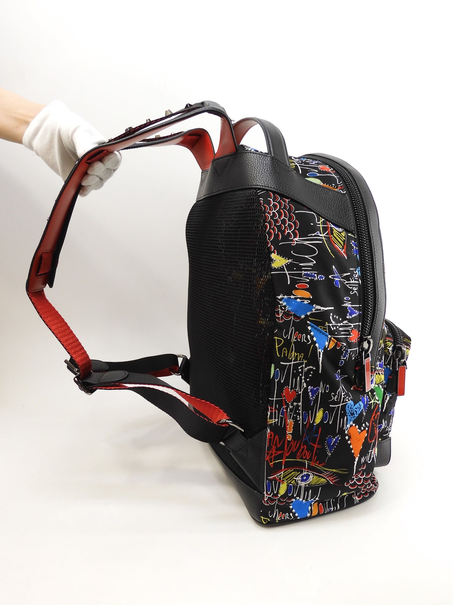 Christian Louboutin Backpack Limited Edition Buckle Ruby Nylon/Leather Black Backpack @ 1