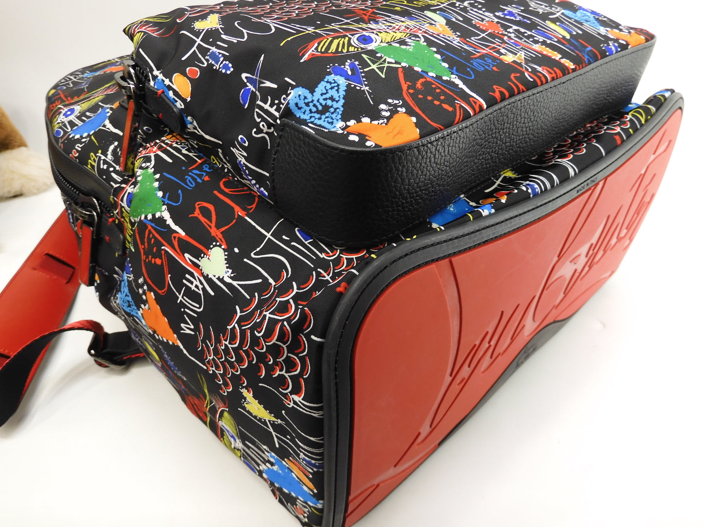 Christian Louboutin Backpack Limited Edition Buckle Ruby Nylon/Leather Black Backpack @ 1