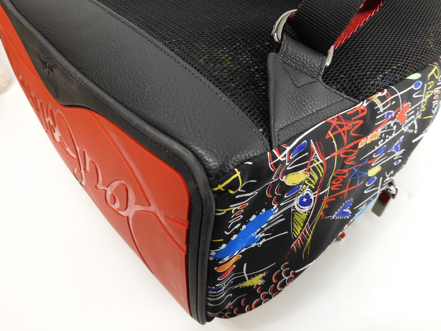 Christian Louboutin Backpack Limited Edition Buckle Ruby Nylon/Leather Black Backpack @ 1