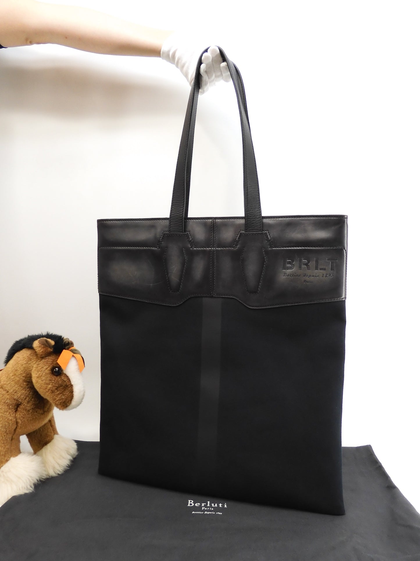 Berluti Chateau Conton/Leather Black Men's Thin Tote Bag Super Rare @U0147