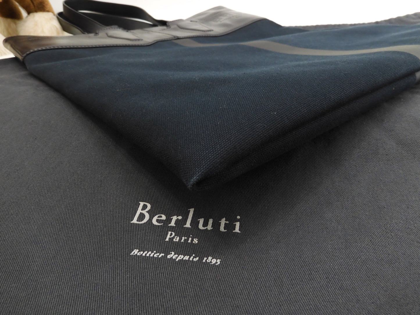 Berluti Chateau Conton/Leather Black Men's Thin Tote Bag Super Rare @U0147