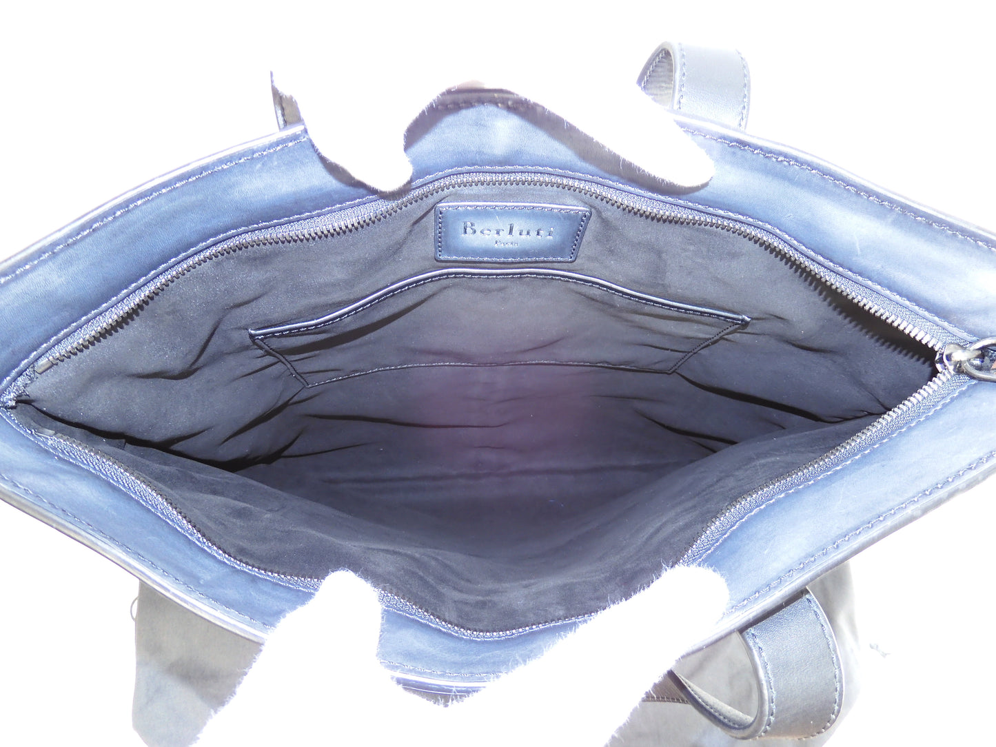 Berluti Chateau Conton/Leather Black Men's Thin Tote Bag Super Rare @U0147