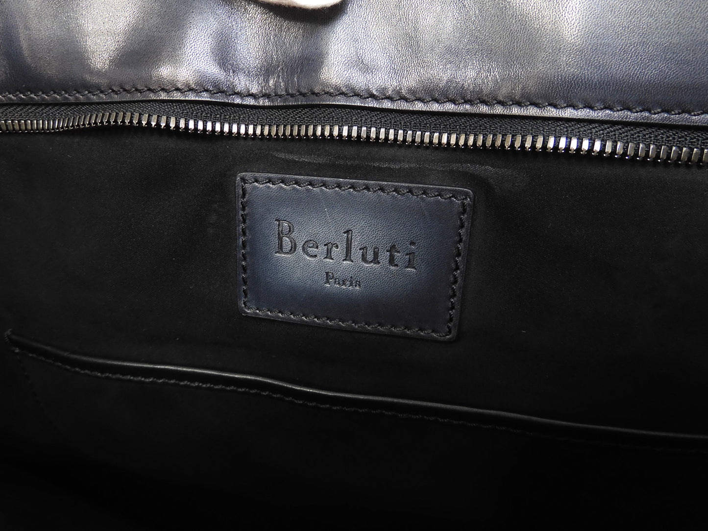 Berluti Chateau Conton/Leather Black Men's Thin Tote Bag Super Rare @U0147
