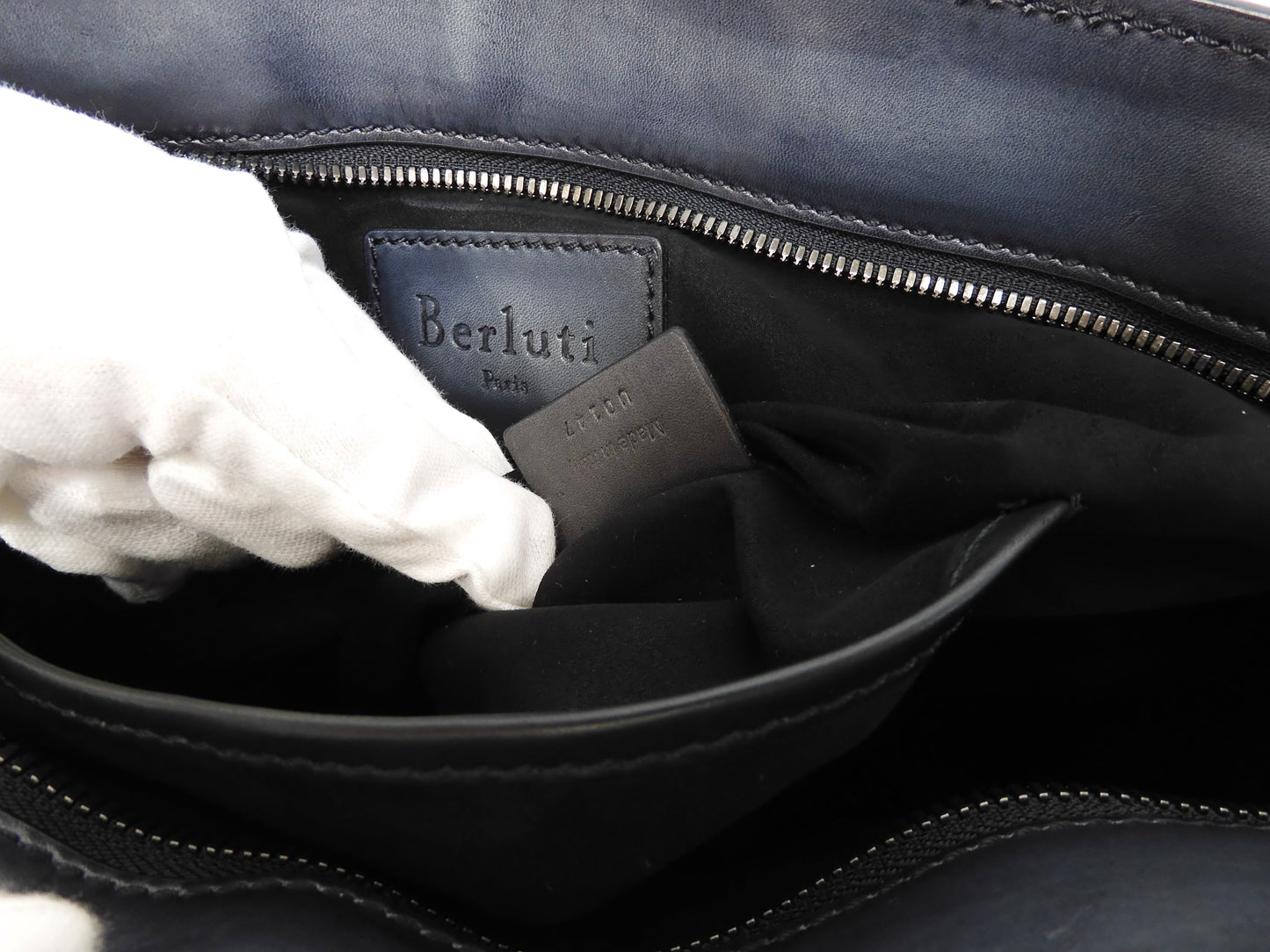 Berluti Chateau Conton/Leather Black Men's Thin Tote Bag Super Rare @U0147