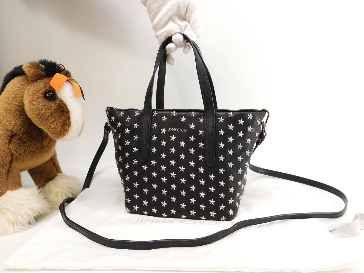 Jimmy Choo Mini Sarah Star Studs Black Leather Pochette Bag 