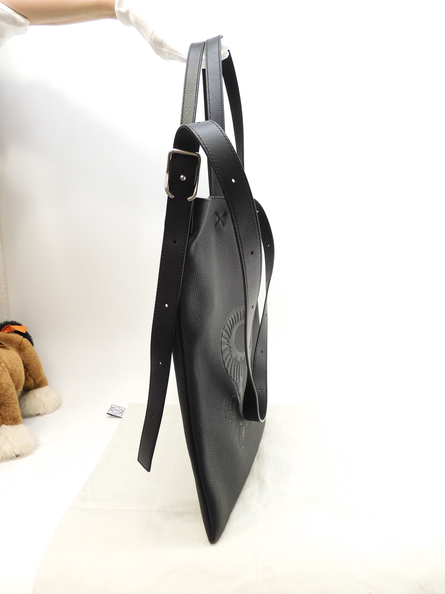 Loewe tote bag dragon leather black men's shoulder bag like new @261941