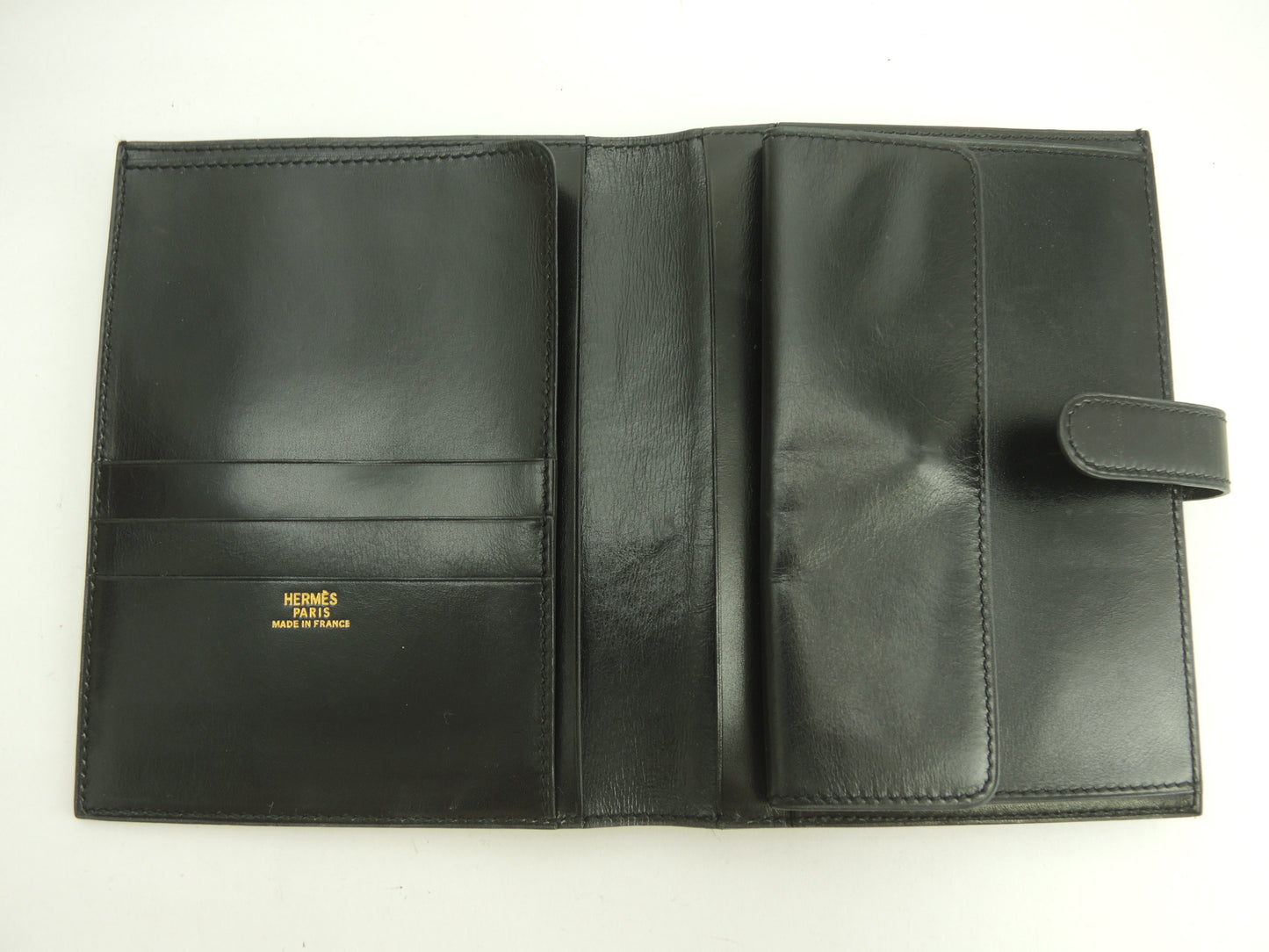 エルメス 2折財布 Boxカーフ黒 ゴールドカデナ金具 コンパクトウォレット@〇Y