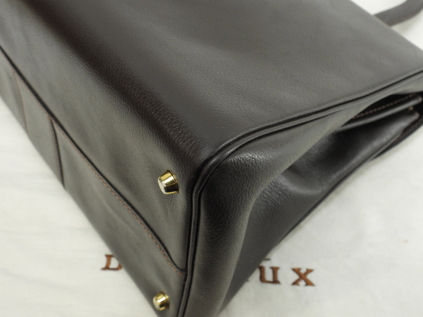 デルボー ブリヨンMM ヴィンテージ 型押レザー焦茶 ゴールド金具 ハンドバッグ@ 101