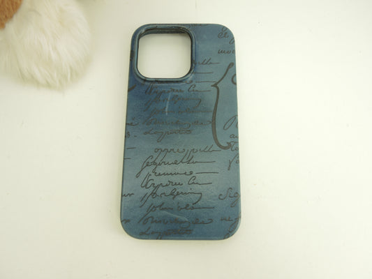 ベルルッティ iphone14Proケース カリグラフィ レザー青 iphone14proカバー@ 15