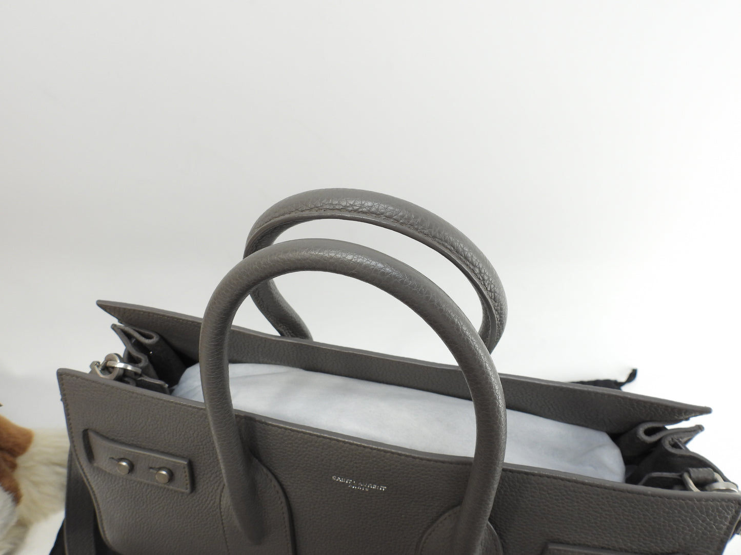 サンローラン サックドジュールスープル スモール YSLレザー濃灰 トート ハンドバッグ@ 13