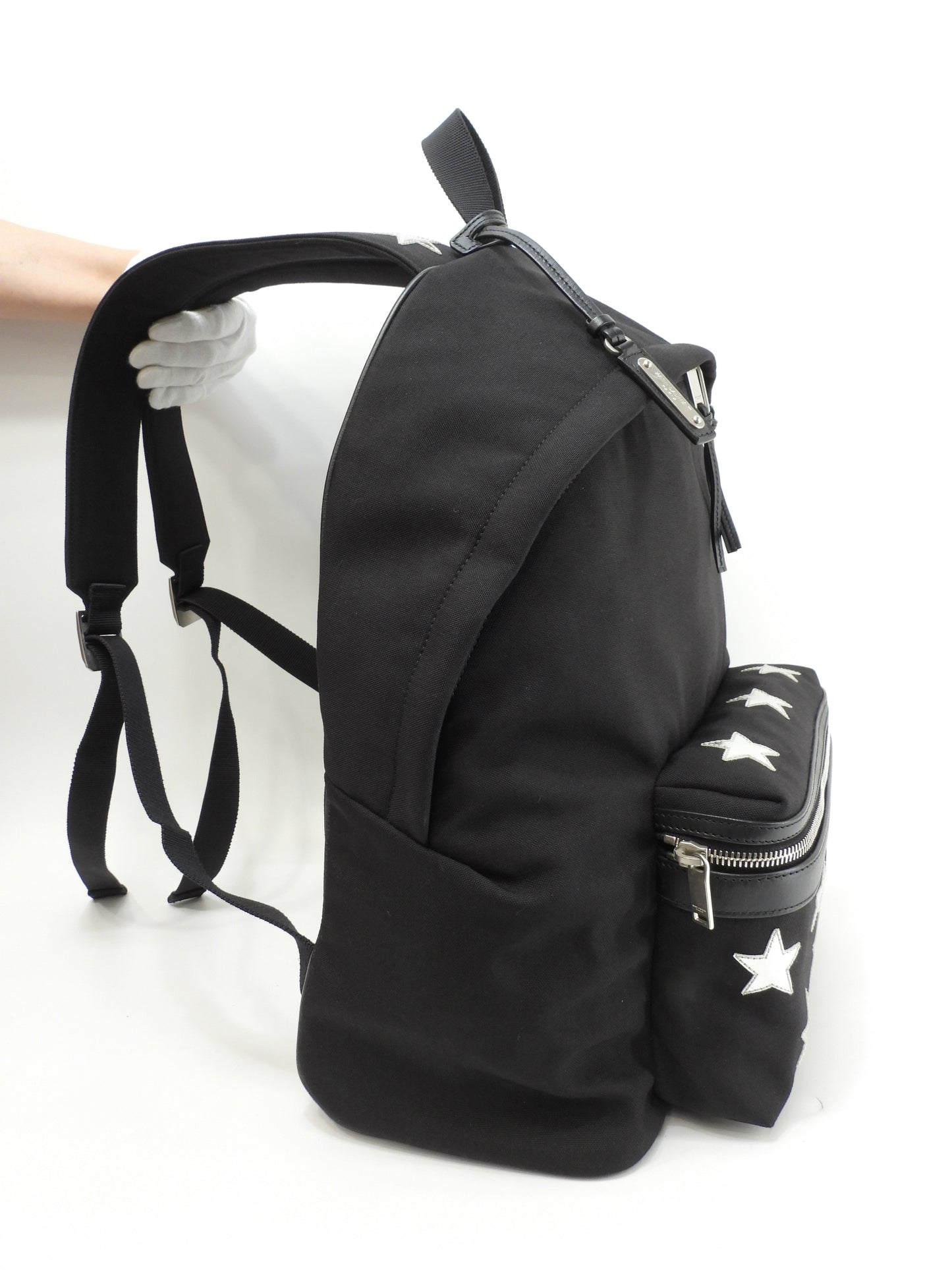 サンローラン バックパック シティ銀星 ナイロン革黒 リュックサックバッグ 美品@FLY467985-0118