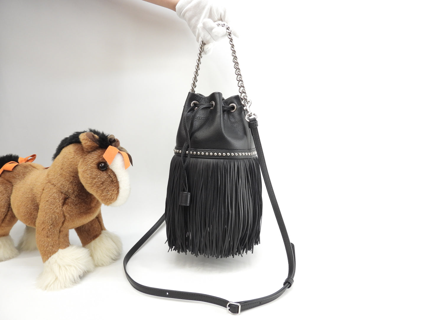 J&amp;Mdavidson Carnival Mini Fringe Leather Navy Blue Pochette Handbag Extremely Beautiful @ 5
