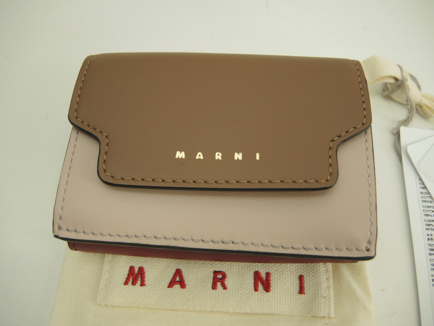 マルニ ミニウォレット スムースレザー ピンク茶ボルドー 3折財布 新品@ 4