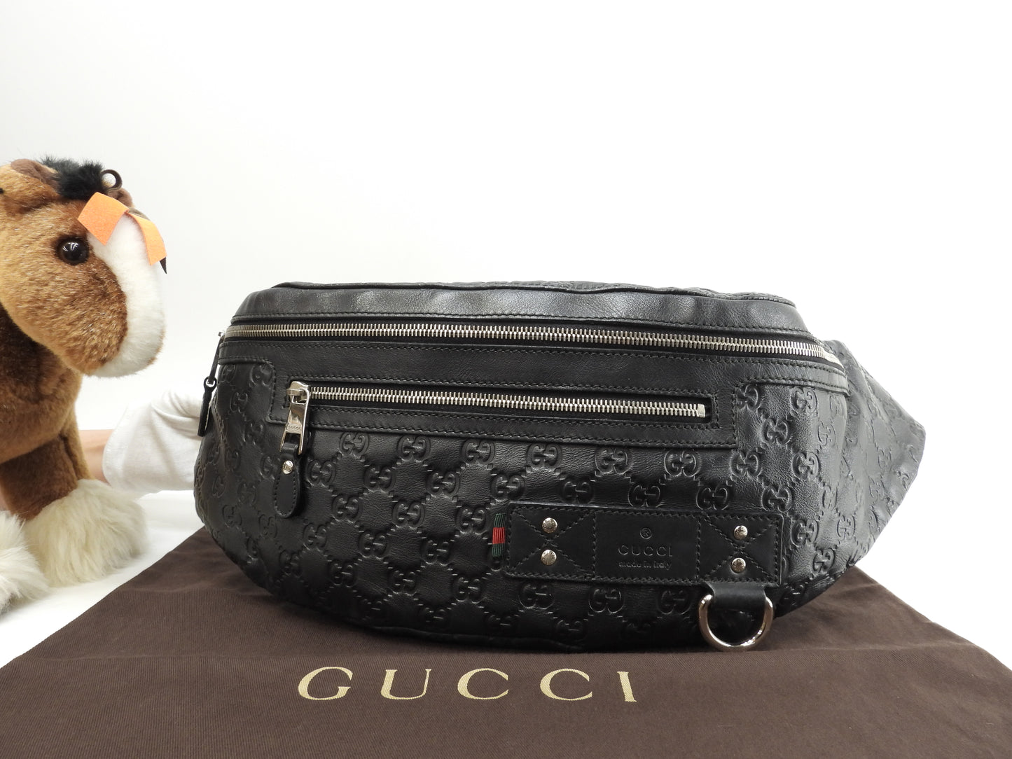グッチ ボディバッグ大 GG シマレザー黒 斜掛ショルダーバッグ ウエストバッグ 美品@ 31