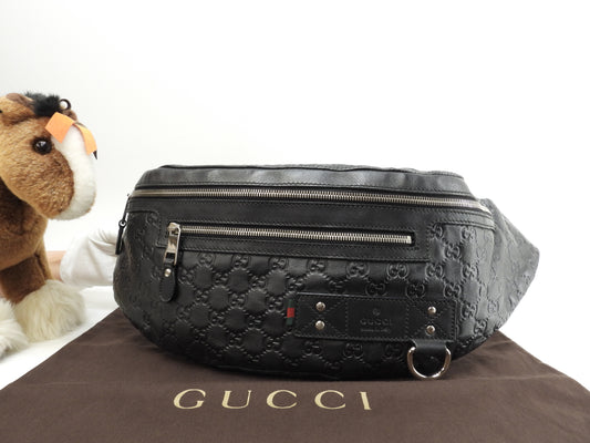 グッチ ボディバッグ大 GG シマレザー黒 斜掛ショルダーバッグ ウエストバッグ 美品@ 31