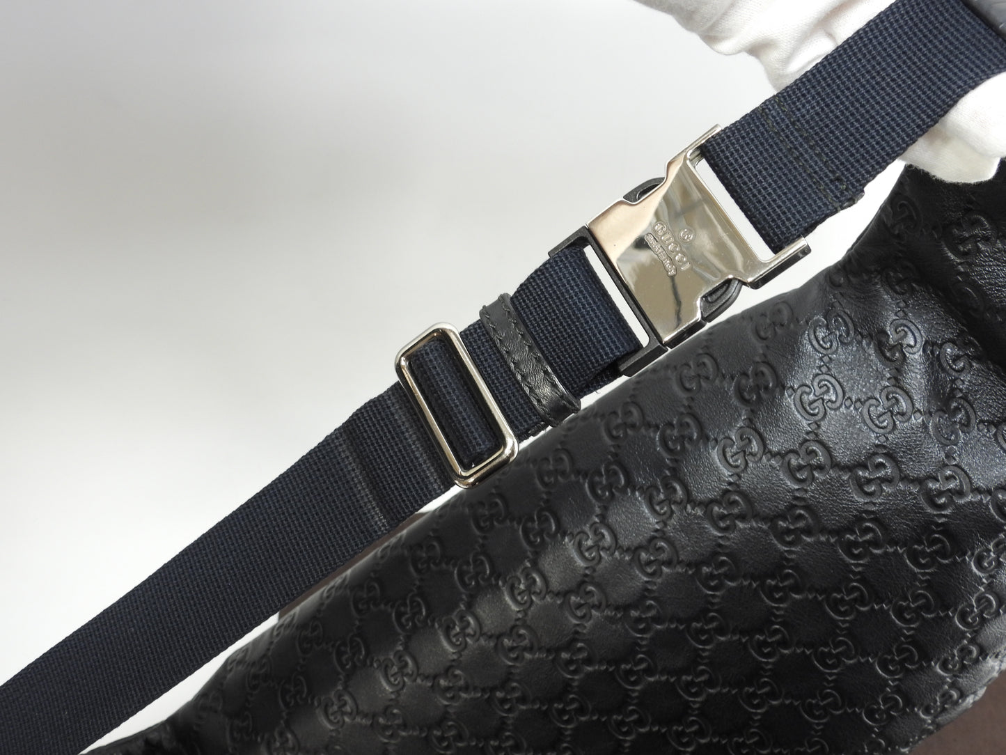 グッチ ボディバッグ大 GG シマレザー黒 斜掛ショルダーバッグ ウエストバッグ 美品@ 31