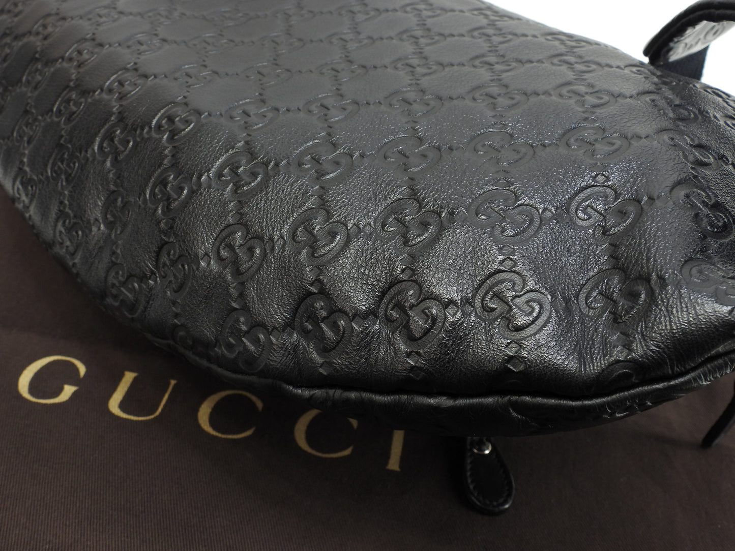 グッチ ボディバッグ大 GG シマレザー黒 斜掛ショルダーバッグ ウエストバッグ 美品@ 31