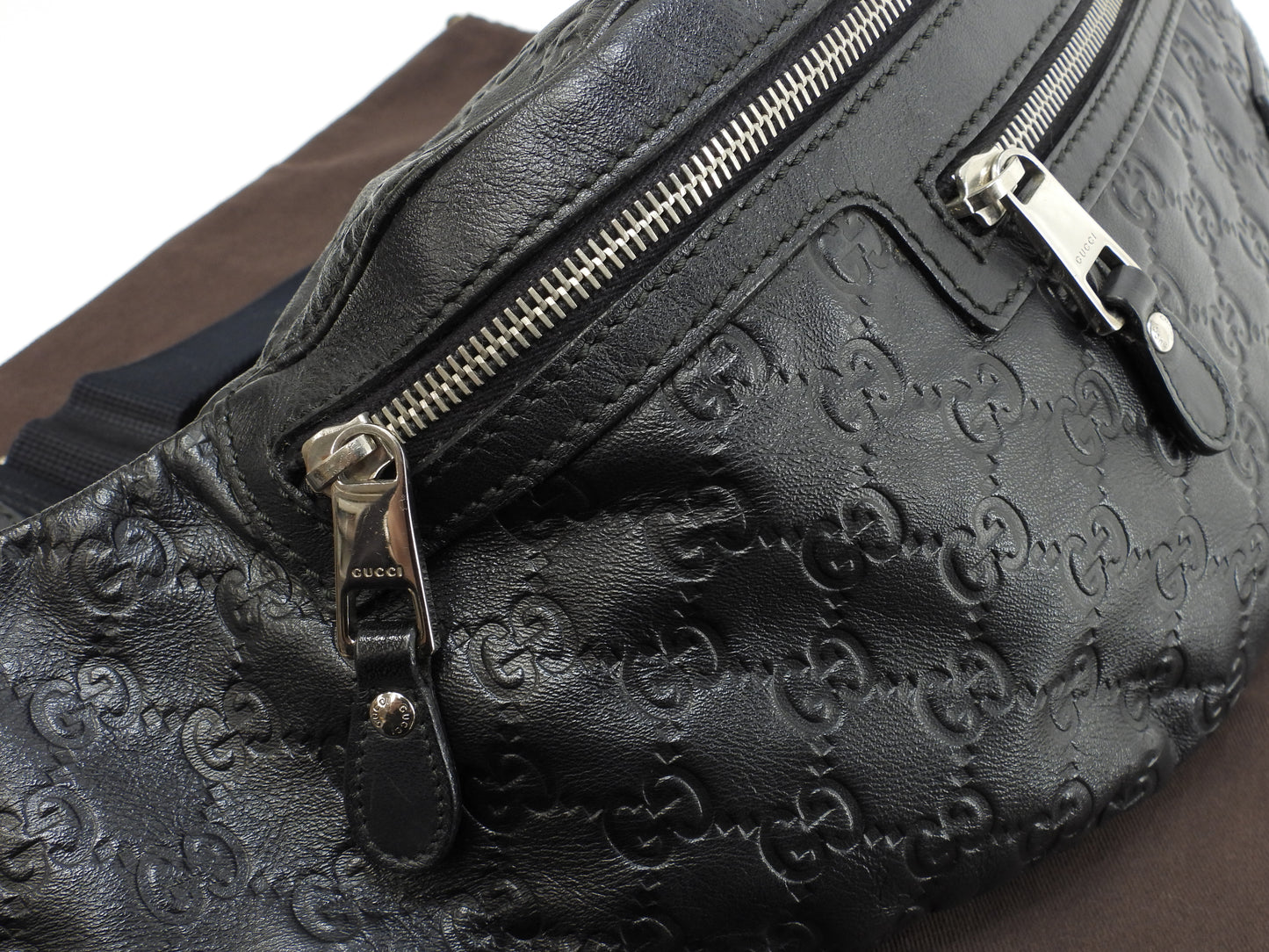 グッチ ボディバッグ大 GG シマレザー黒 斜掛ショルダーバッグ ウエストバッグ 美品@ 31