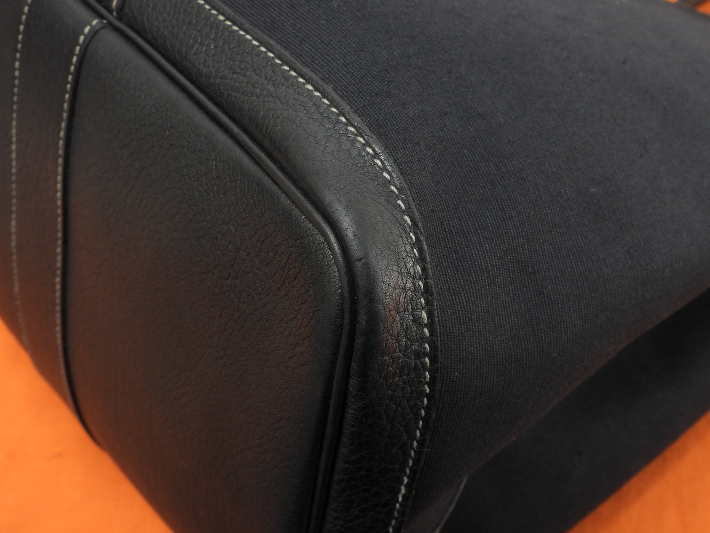 エルメス ガーデンパーティMM コットン/レザー 黒 トートバッグ大 ハンドバッグ大 美品@□H 3