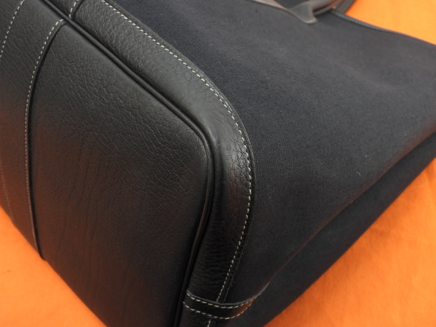 エルメス ガーデンパーティMM コットン/レザー 黒 トートバッグ大 ハンドバッグ大 美品@□H 3