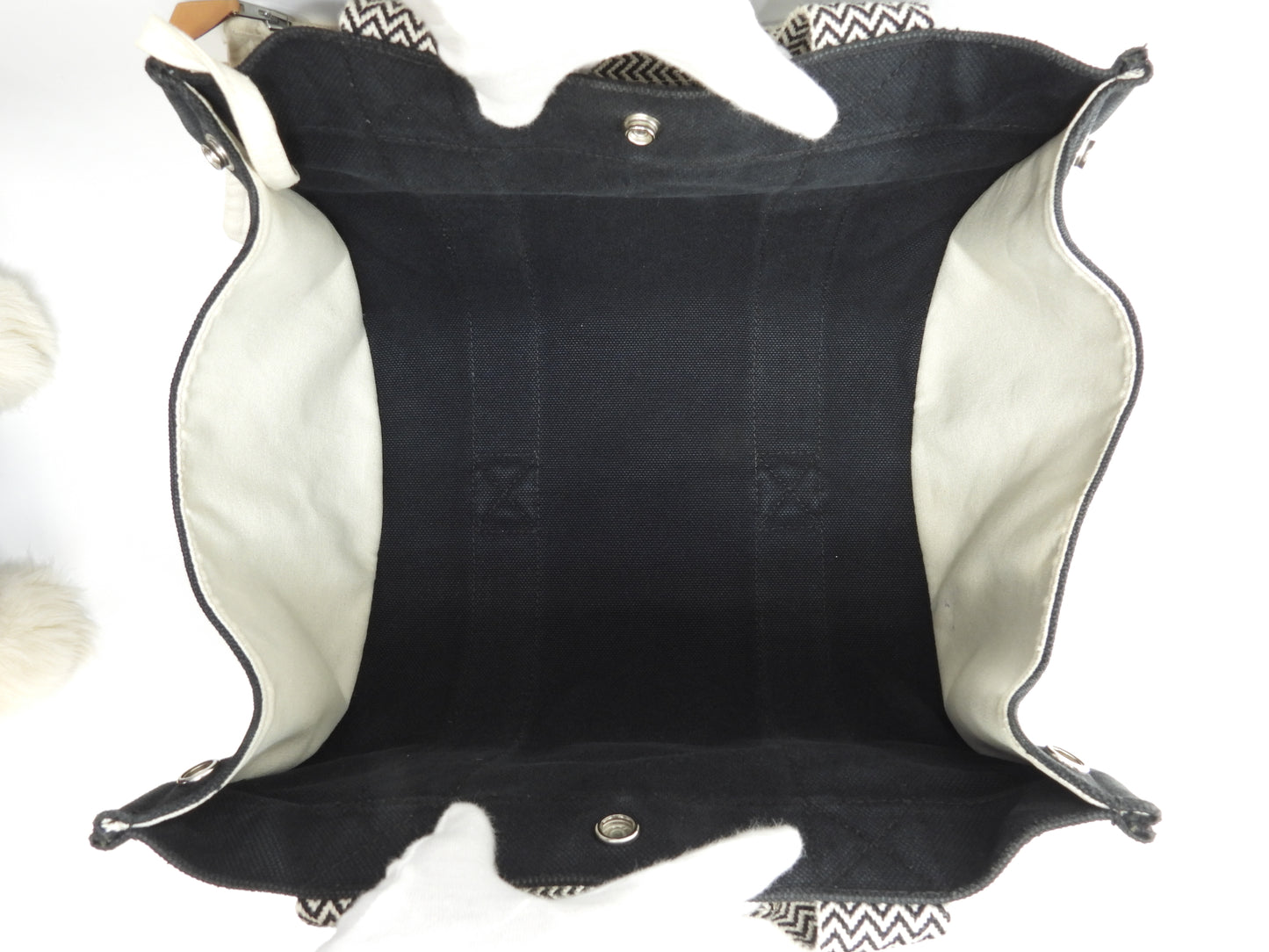 エルメス カンヌPM コットンデニム 黒白 ハンドバッグ トートバッグ@ 4