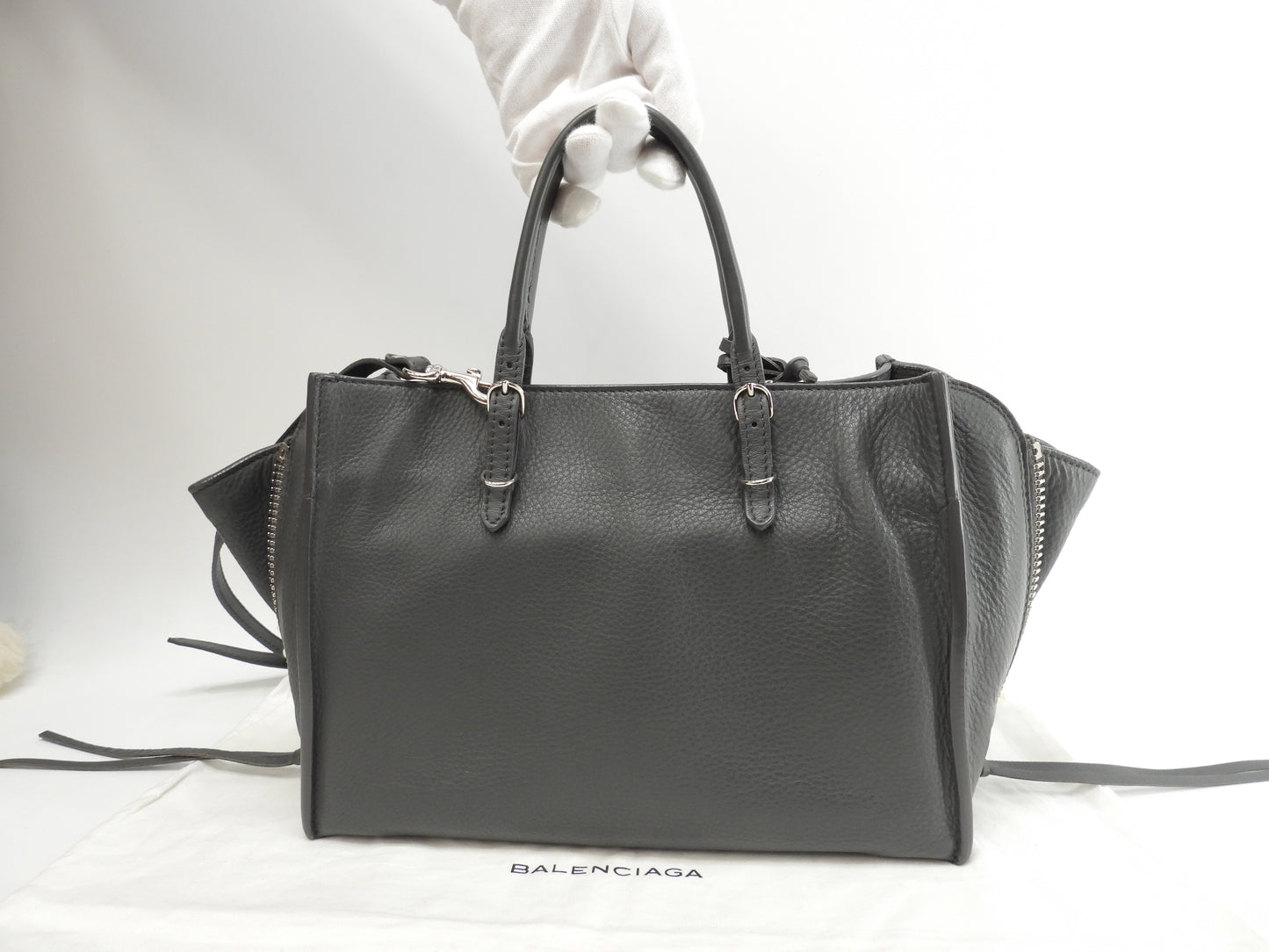 Balenciaga Paper Mini A6 Zip Leather Gray Pochette Handbag Mini Tote @ 10