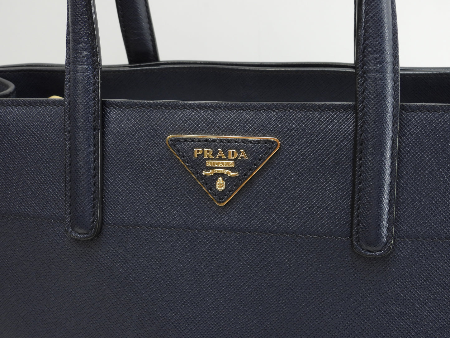 プラダ トートバッグ サフィアーノレザー 青 ハンドバッグ 三角ロゴ 美品@14/M