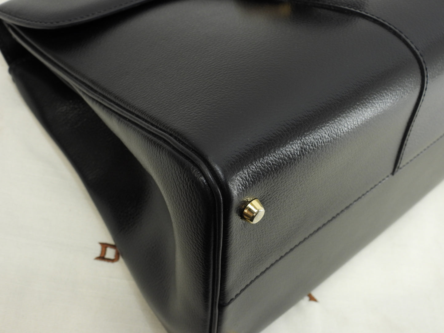 デルボー ブリヨンMM 型押レザー黒 ゴールド金具 ハンドバッグ ケリー型 美品@ 2