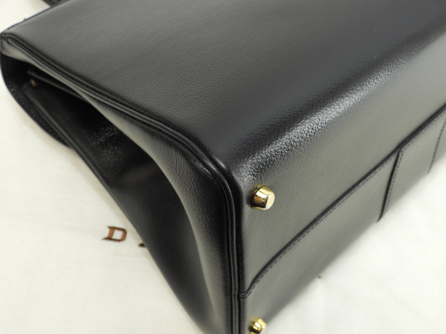デルボー ブリヨンMM 型押レザー黒 ゴールド金具 ハンドバッグ ケリー型 美品@ 2