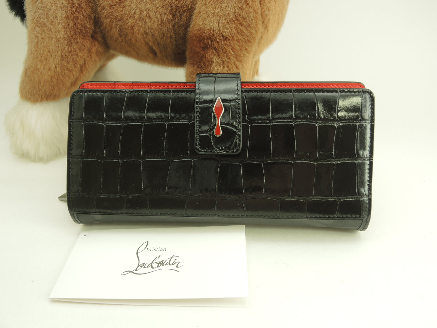 クリスチャンルブタン ロングウォレット パロマ クロコ型押レザー黒赤 2折長財布 美品@ 3