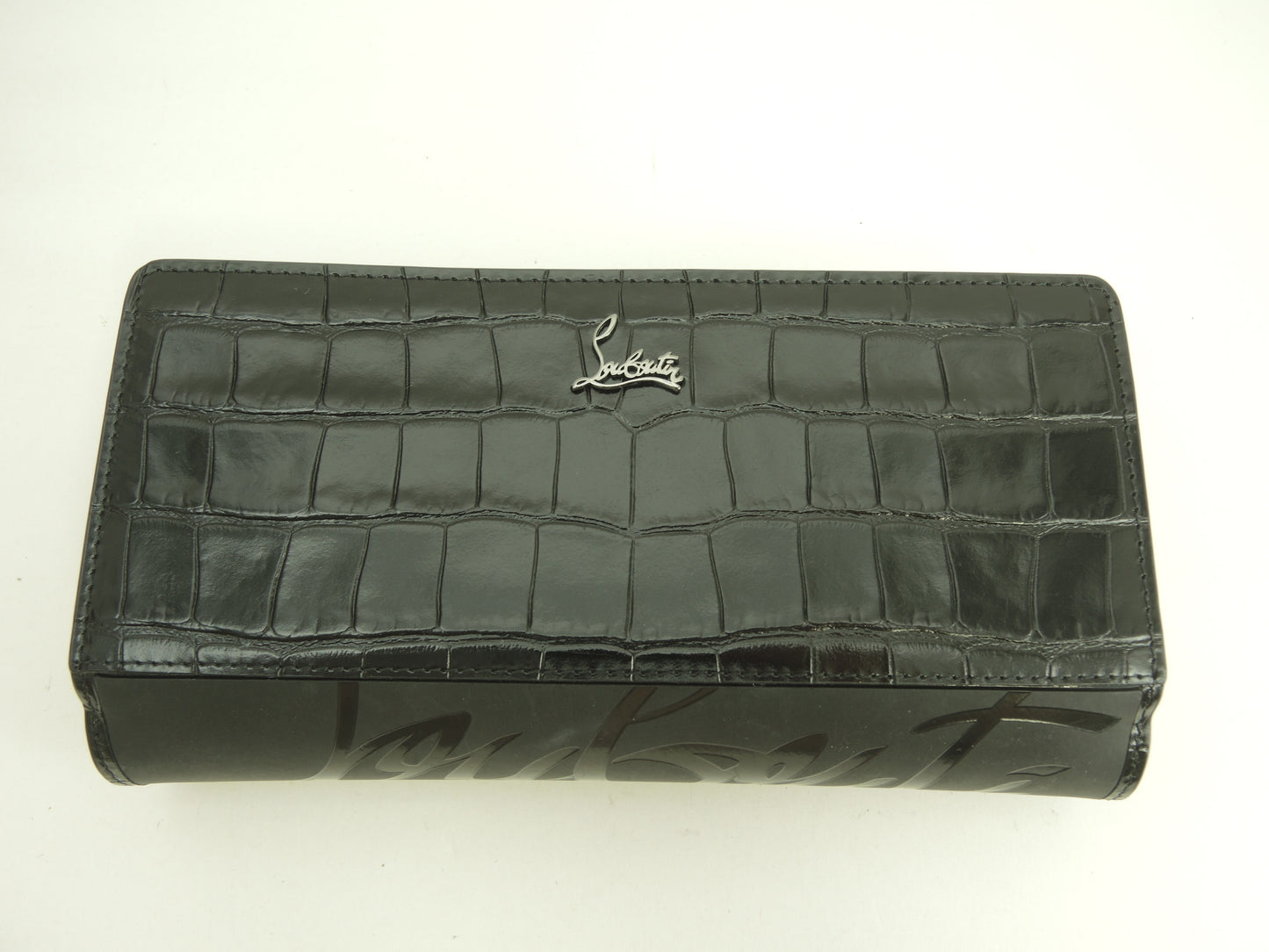 クリスチャンルブタン ロングウォレット パロマ クロコ型押レザー黒赤 2折長財布 美品@ 3