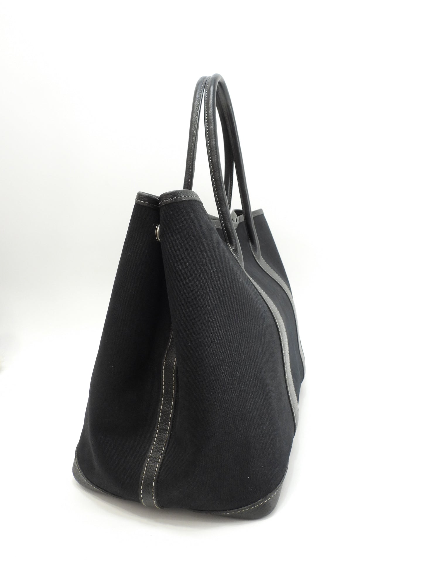 エルメス ガーデンパーティPM コットン/レザー 黒 トートバッグ ハンドバッグ@□G 8