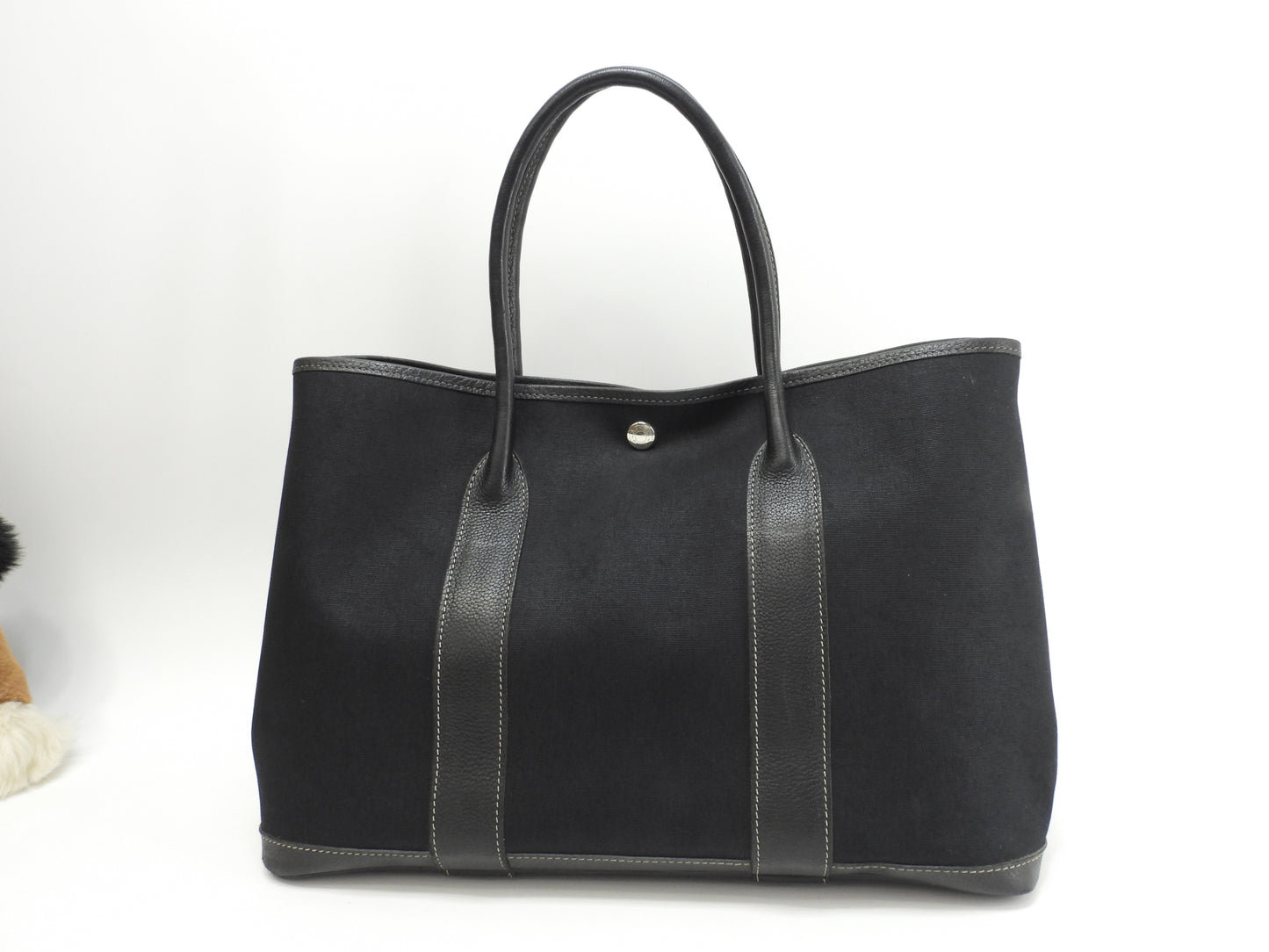エルメス ガーデンパーティPM コットン/レザー 黒 トートバッグ ハンドバッグ@□G 8