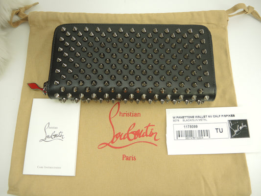 クリスチャンルブタン ロングウォレット シルバースタッズ レザー黒 長財布 新品@ 3