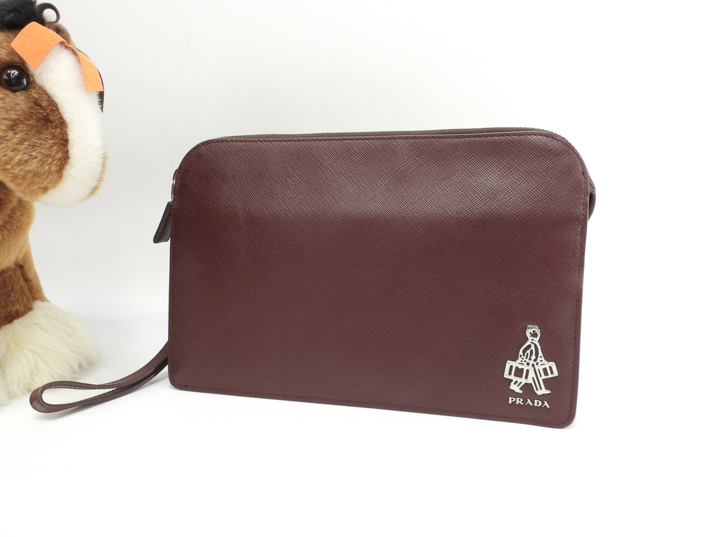 プラダ クラッチウォレットバッグ ポーター サフィアーノレザー/エンジ メンズ セカンドバッグ@7/R164