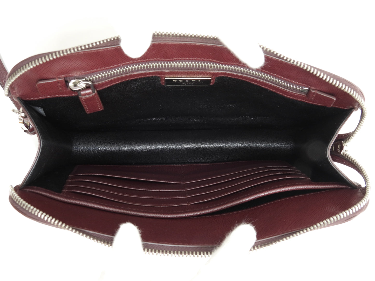 プラダ クラッチウォレットバッグ ポーター サフィアーノレザー/エンジ メンズ セカンドバッグ@7/R164