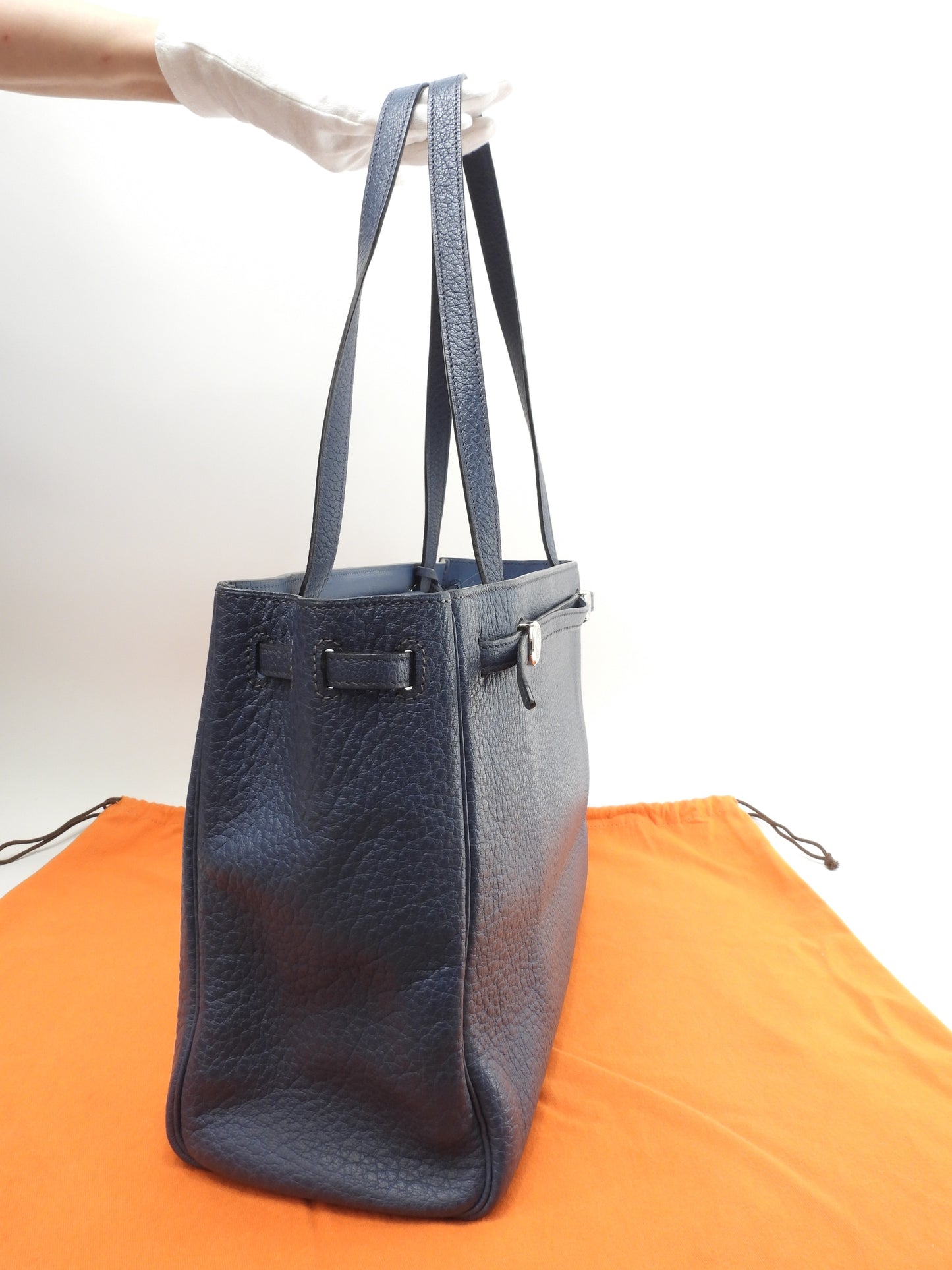 エルメス カバナ ブッフルスキッパー青 シルバー金具 ショルダーバッグ 美品@□E