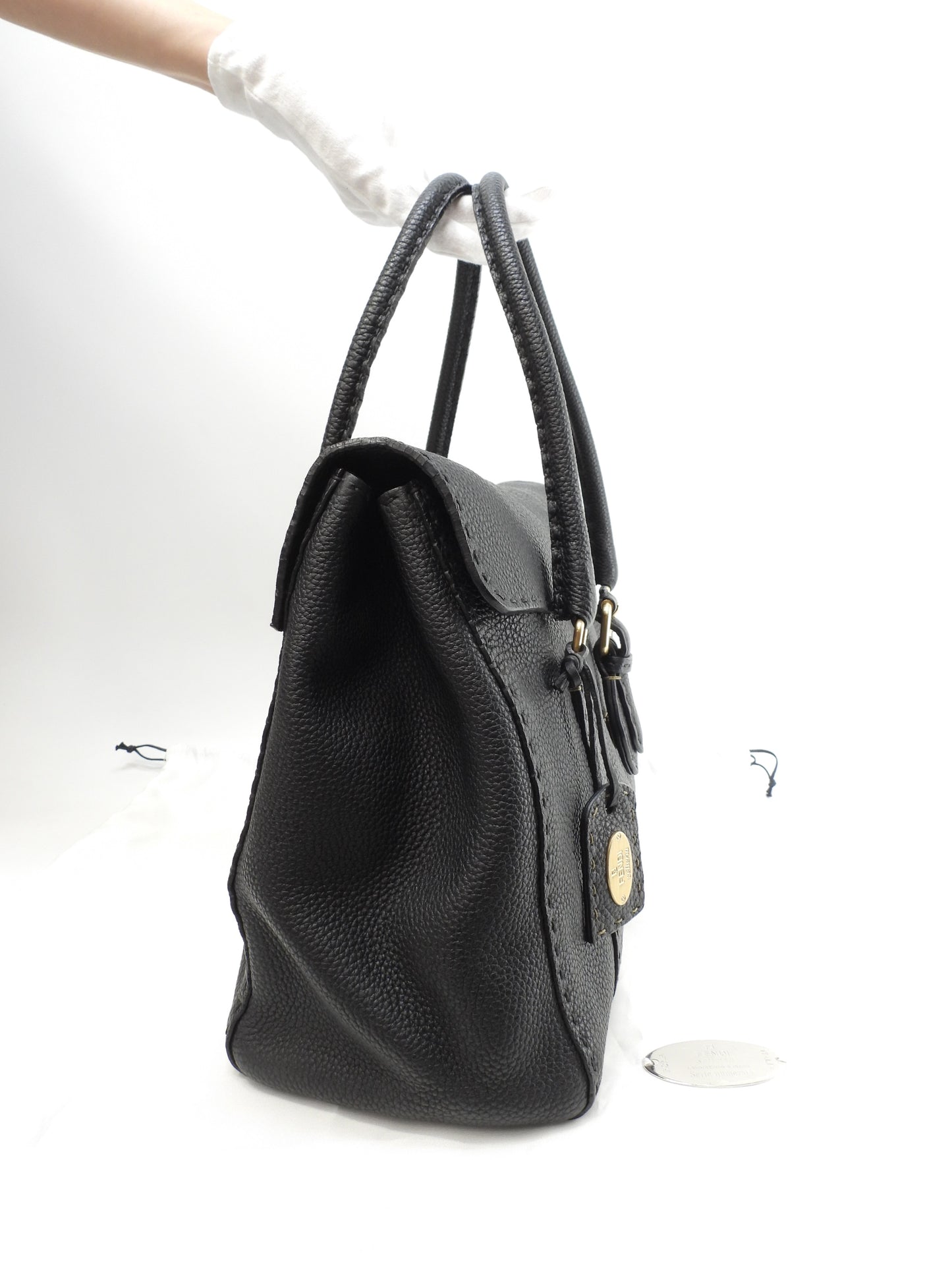 フェンディ ハンドバッグ リンダ セレリアレザー黒 トートバッグ レア 極美品@ 2