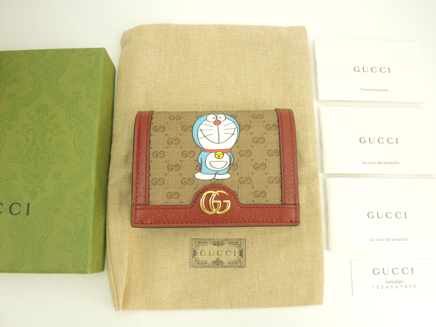 グッチ 2折財布 ドラえもん マイクロGG茶赤 コンパクトウォレット 新品@ 15