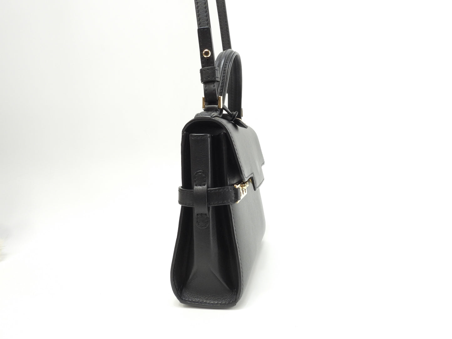デルボー タンペートスモール シルキーカーフレザー 黒 s付ミニハンドバッグ ケリー型 極美品@G01H