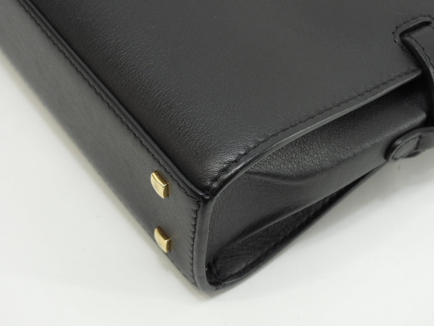 デルボー タンペートスモール シルキーカーフレザー 黒 s付ミニハンドバッグ ケリー型 極美品@G01H
