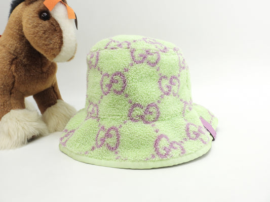 グッチ バゲットハット ピンクGG コットンパイル地緑 ヘッドウォーマー 美品@ 1