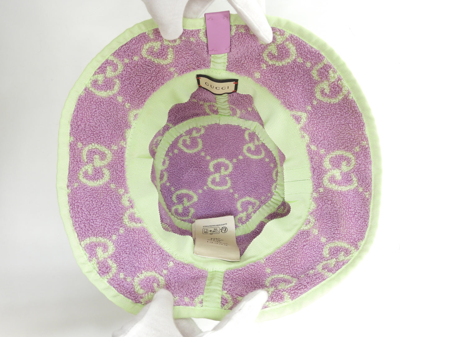 グッチ バゲットハット ピンクGG コットンパイル地緑 ヘッドウォーマー 美品@ 1
