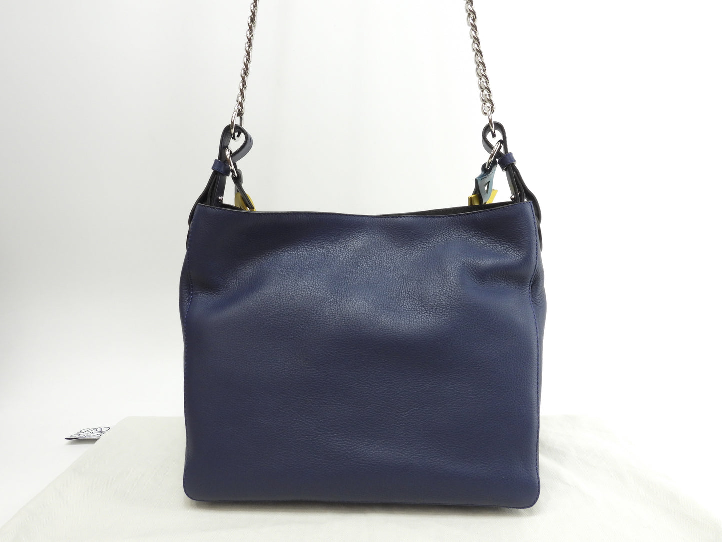 ロエベ 2wayショルダーバッグ Vバケット レザー濃青 ポシェット クロスボディバッグ 極美品@061510