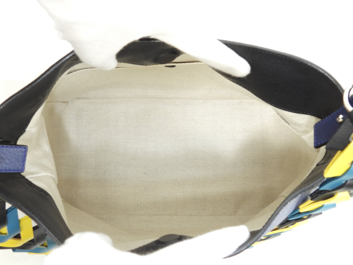 ロエベ 2wayショルダーバッグ Vバケット レザー濃青 ポシェット クロスボディバッグ 極美品@061510