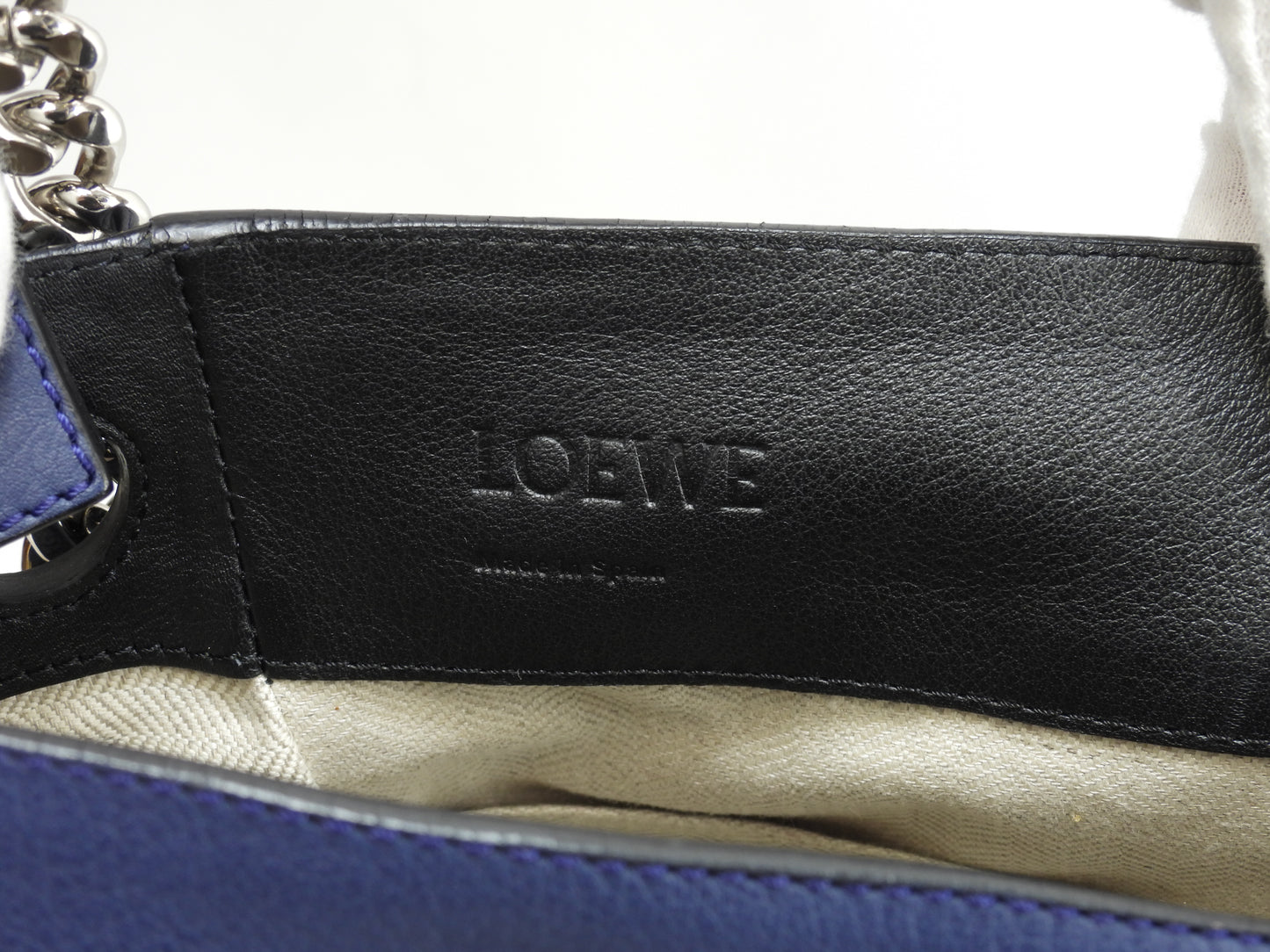 ロエベ 2wayショルダーバッグ Vバケット レザー濃青 ポシェット クロスボディバッグ 極美品@061510