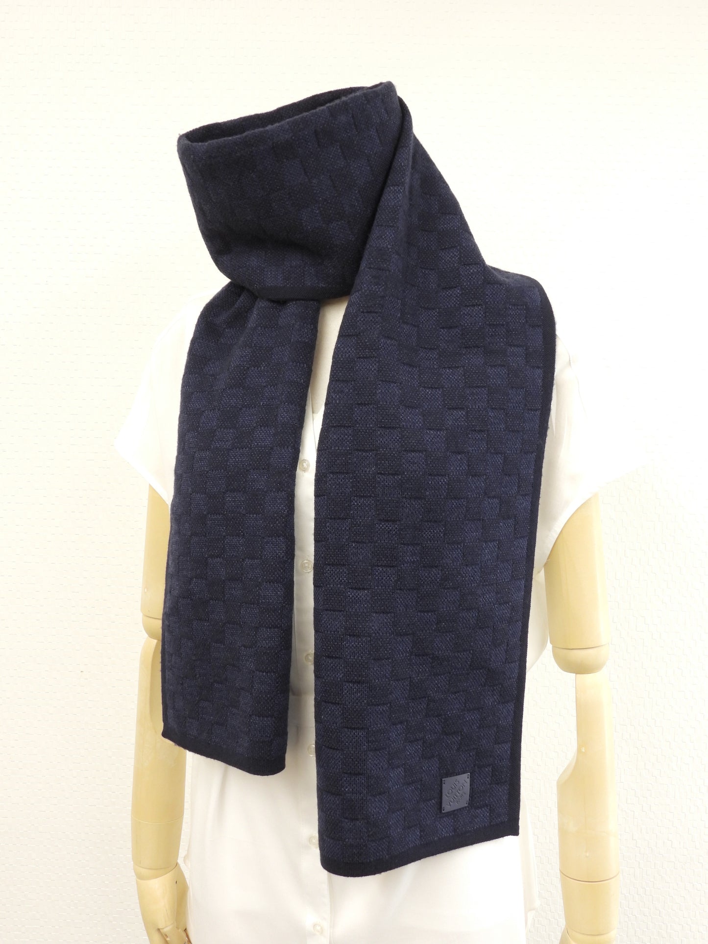 ルイヴィトン マフラー ウール100% ダミエ紺青 メンズ ネックウォーマー 美品@ 7