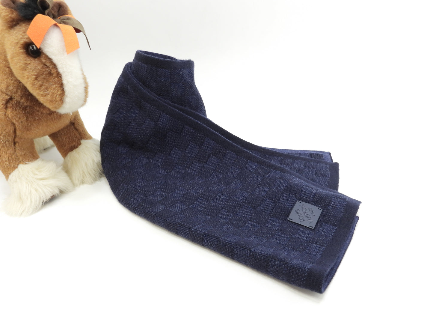 ルイヴィトン マフラー ウール100% ダミエ紺青 メンズ ネックウォーマー 美品@ 7