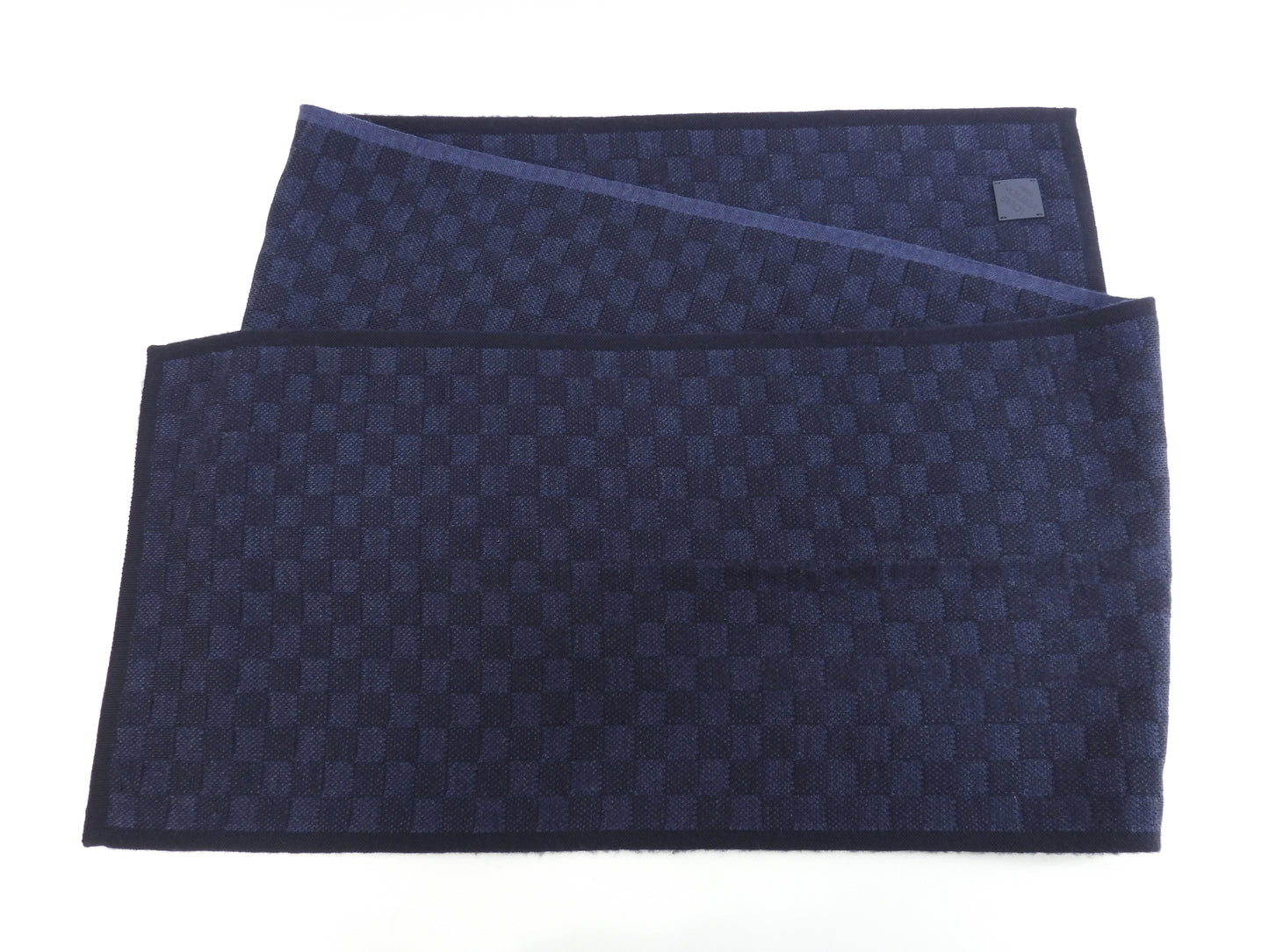 ルイヴィトン マフラー ウール100% ダミエ紺青 メンズ ネックウォーマー 美品@ 7